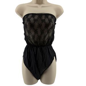 Vintage Lady Cameo Black Strapless Romper Lingerie Womens Size Medium